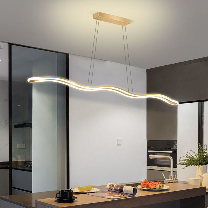 Contemporary Nordic Wave Line LED Chandelier - Iron Aluminum Silica Island Light for Dining Room