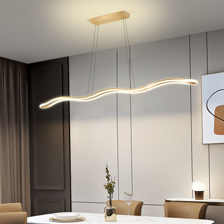 Contemporary Nordic Wave Line LED Chandelier - Iron Aluminum Silica Island Light for Dining Room