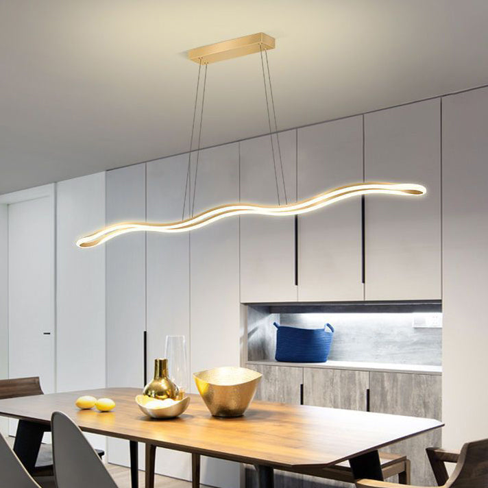 Contemporary Nordic Wave Line LED Chandelier - Iron Aluminum Silica Island Light for Dining Room