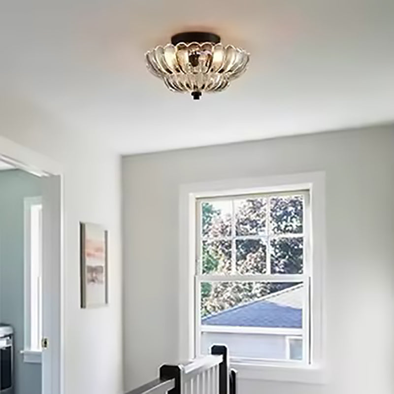Contemporary Retro Floral Petal 3-Light Semi-Flush Mount Ceiling Light for Hallway