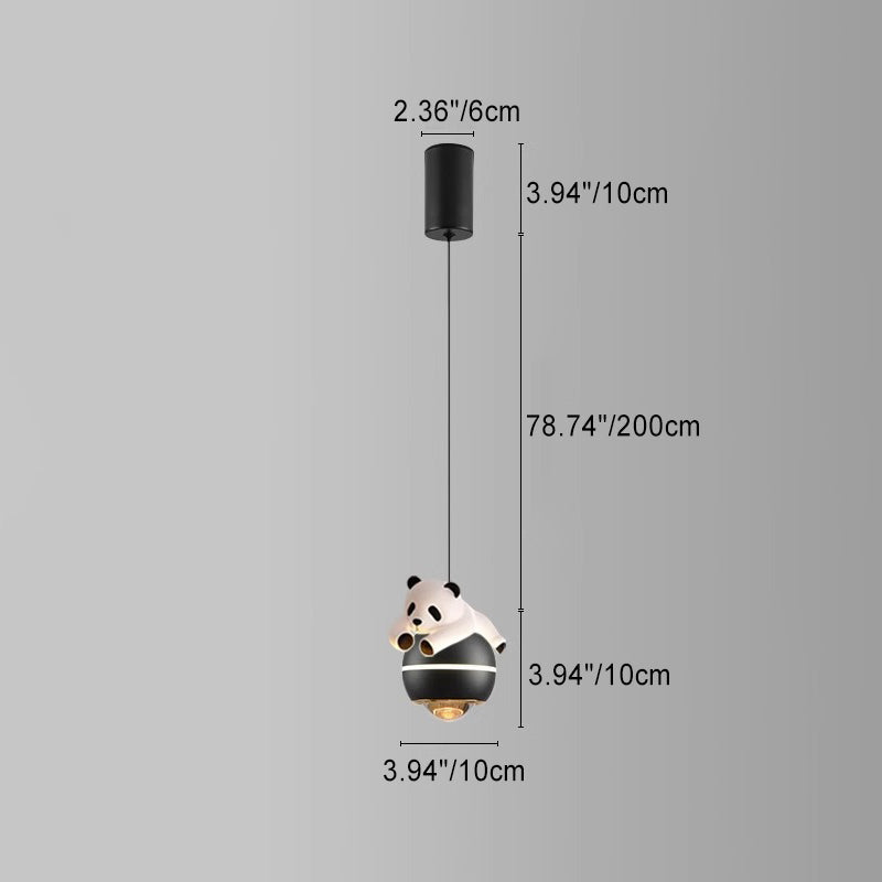 Contemporary Nordic Aluminum Liftable Kids Panda Bear Ball LED Pendant Light Bedside Lamp Nursery Decor Hanging Light Fixture Childrens Room Illumination Indoor Lighting