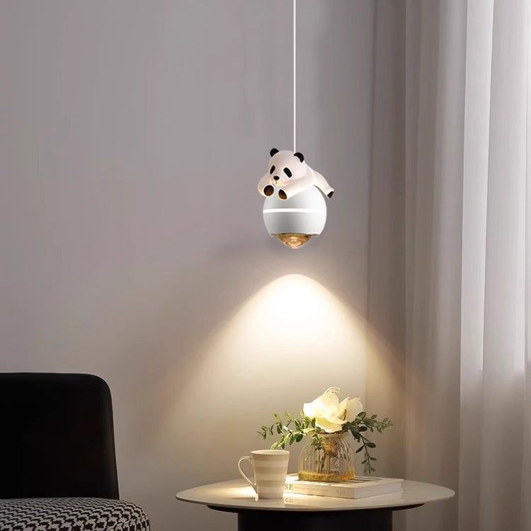 Contemporary Nordic Aluminum Liftable Kids Panda Bear Ball LED Pendant Light Bedside Lamp Nursery Decor Hanging Light Fixture Childrens Room Illumination Indoor Lighting