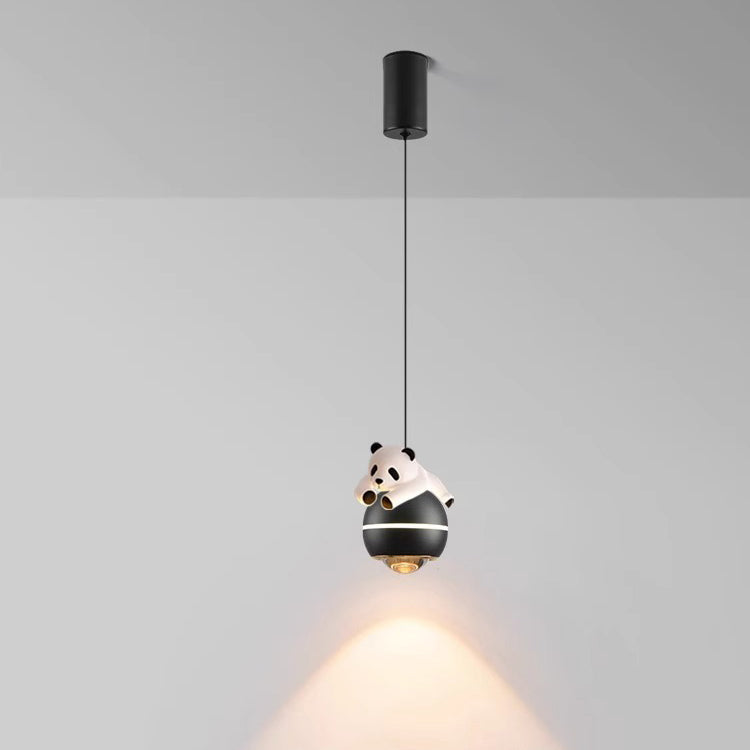 Contemporary Nordic Aluminum Liftable Kids Panda Bear Ball LED Pendant Light Bedside Lamp Nursery Decor Hanging Light Fixture Childrens Room Illumination Indoor Lighting