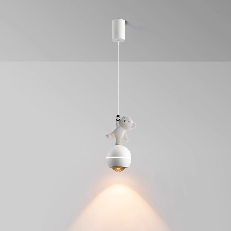 Contemporary Nordic Aluminum Liftable Kids Panda Bear Ball LED Pendant Light Bedside Lamp Nursery Decor Hanging Light Fixture Childrens Room Illumination Indoor Lighting