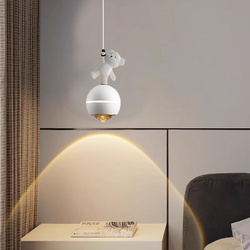 Contemporary Nordic Aluminum Liftable Kids Panda Bear Ball LED Pendant Light Bedside Lamp Nursery Decor Hanging Light Fixture Childrens Room Illumination Indoor Lighting