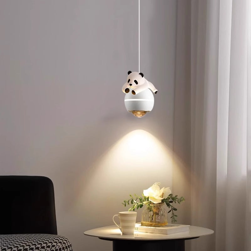 Contemporary Nordic Aluminum Liftable Kids Panda Bear Ball LED Pendant Light Bedside Lamp Nursery Decor Hanging Light Fixture Childrens Room Illumination Indoor Lighting