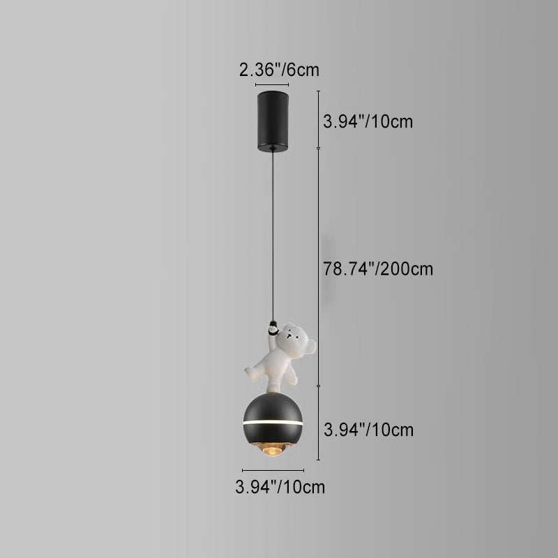 Contemporary Nordic Aluminum Liftable Kids Panda Bear Ball LED Pendant Light Bedside Lamp Nursery Decor Hanging Light Fixture Childrens Room Illumination Indoor Lighting