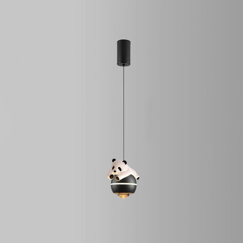 Contemporary Nordic Aluminum Liftable Kids Panda Bear Ball LED Pendant Light Bedside Lamp Nursery Decor Hanging Light Fixture Childrens Room Illumination Indoor Lighting