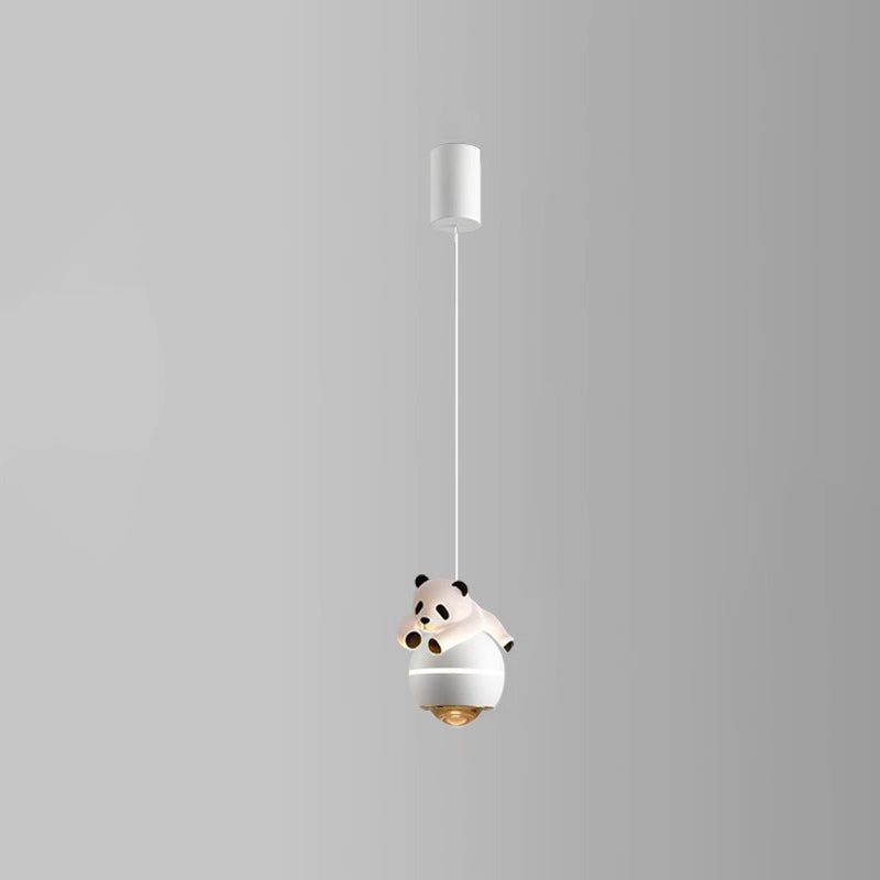 Contemporary Nordic Aluminum Liftable Kids Panda Bear Ball LED Pendant Light Bedside Lamp Nursery Decor Hanging Light Fixture Childrens Room Illumination Indoor Lighting