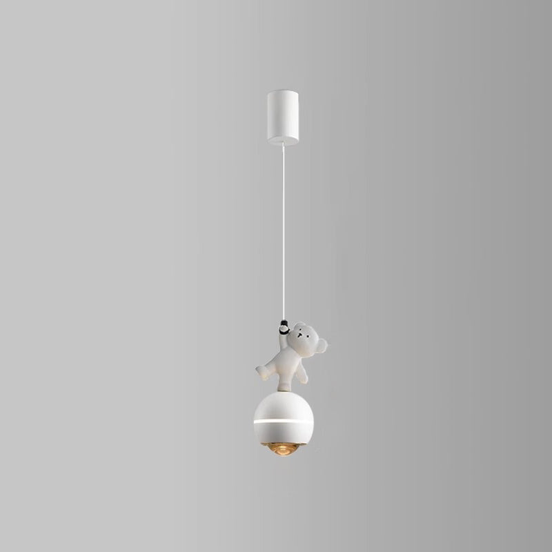 Contemporary Nordic Aluminum Liftable Kids Panda Bear Ball LED Pendant Light Bedside Lamp Nursery Decor Hanging Light Fixture Childrens Room Illumination Indoor Lighting