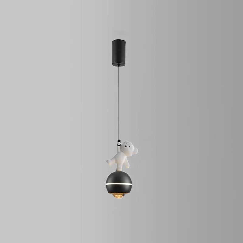 Contemporary Nordic Aluminum Liftable Kids Panda Bear Ball LED Pendant Light Bedside Lamp Nursery Decor Hanging Light Fixture Childrens Room Illumination Indoor Lighting