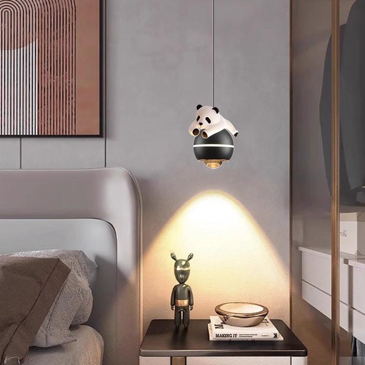 Contemporary Nordic Aluminum Liftable Kids Panda Bear Ball LED Pendant Light Bedside Lamp Nursery Decor Hanging Light Fixture Childrens Room Illumination Indoor Lighting