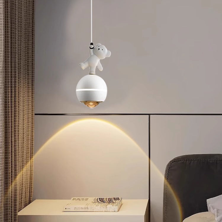 Contemporary Nordic Aluminum Liftable Kids Panda Bear Ball LED Pendant Light Bedside Lamp Nursery Decor Hanging Light Fixture Childrens Room Illumination Indoor Lighting
