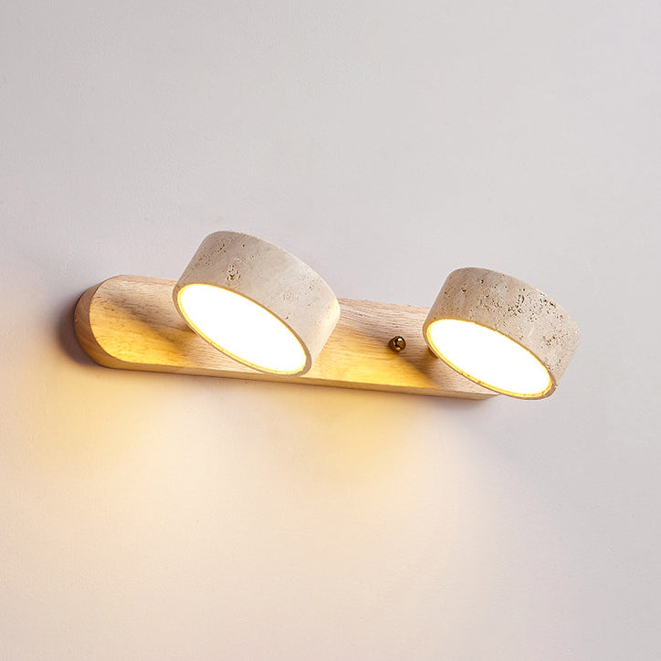Traditional Japanese Rotatable LED Wall Sconce Lamp - Bathroom Vanity Lighting in Travertine Wood Design
