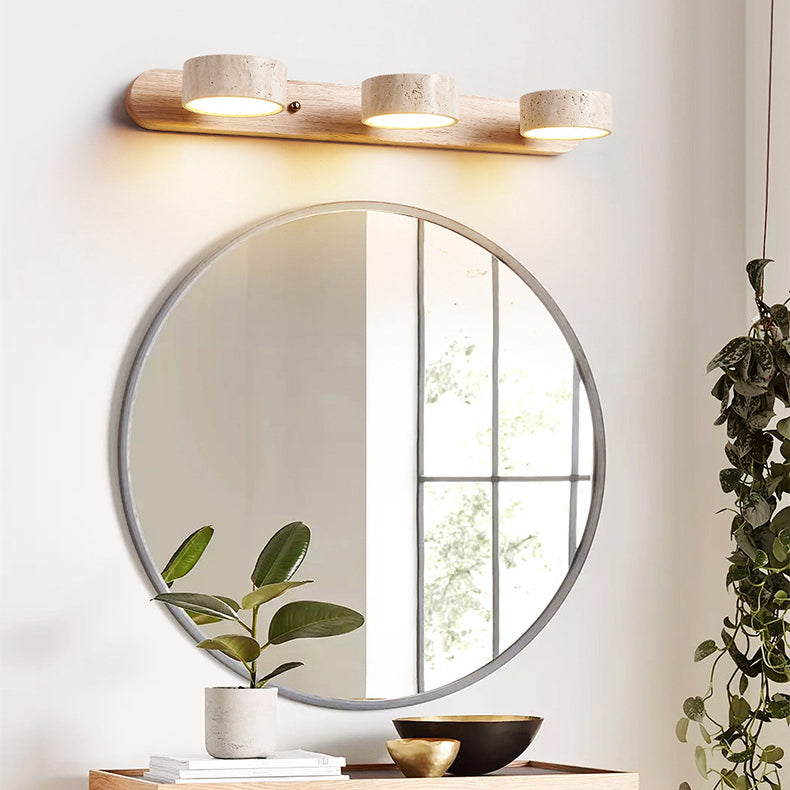 Traditional Japanese Rotatable LED Wall Sconce Lamp - Bathroom Vanity Lighting in Travertine Wood Design