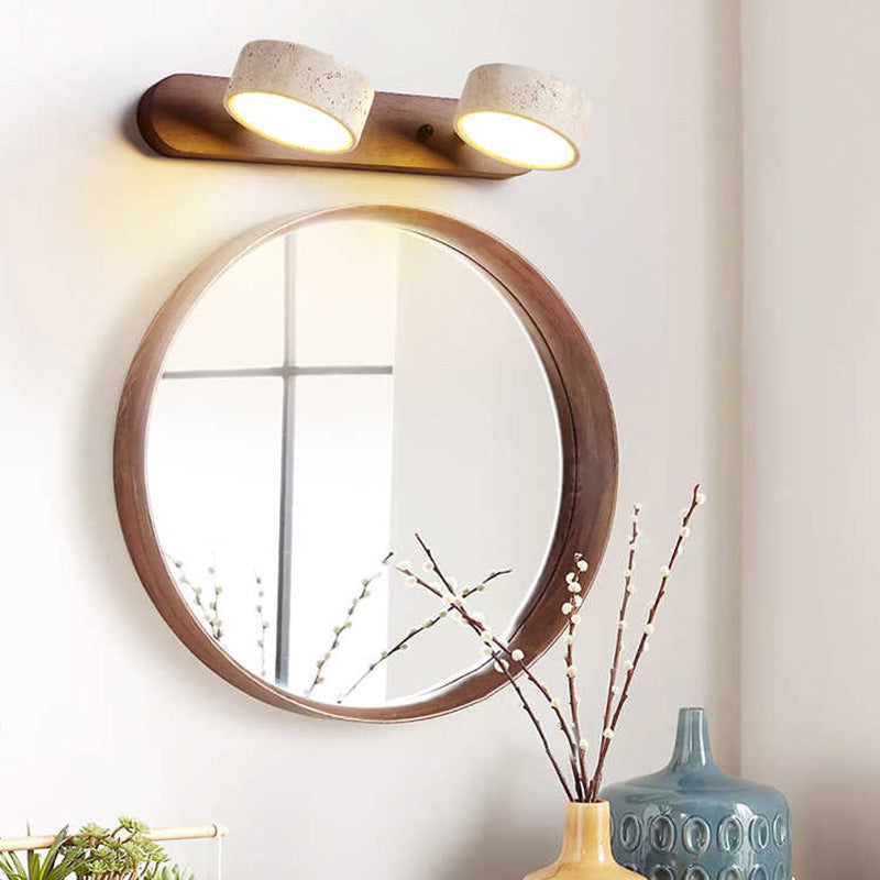 Traditional Japanese Rotatable LED Wall Sconce Lamp - Bathroom Vanity Lighting in Travertine Wood Design