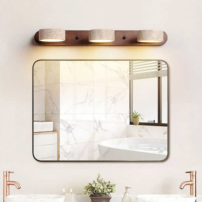 Traditional Japanese Rotatable LED Wall Sconce Lamp - Bathroom Vanity Lighting in Travertine Wood Design