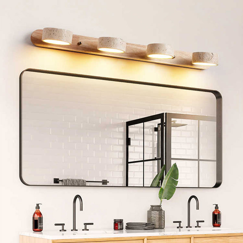 Traditional Japanese Rotatable LED Wall Sconce Lamp - Bathroom Vanity Lighting in Travertine Wood Design