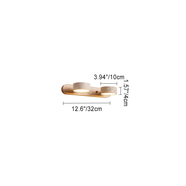 Traditional Japanese Rotatable LED Wall Sconce Lamp - Bathroom Vanity Lighting in Travertine Wood Design