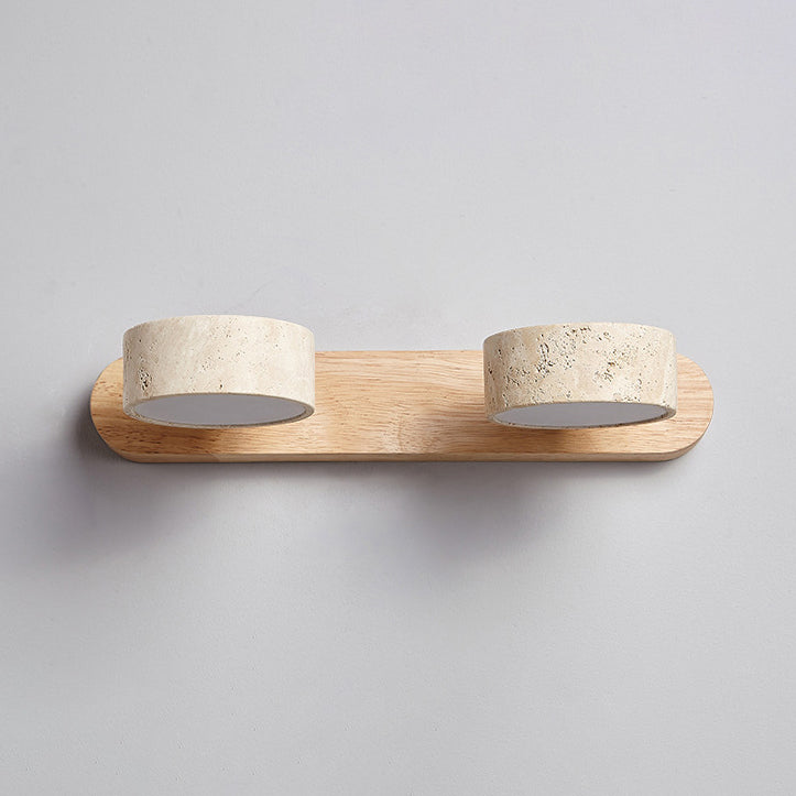 Traditional Japanese Rotatable LED Wall Sconce Lamp - Bathroom Vanity Lighting in Travertine Wood Design