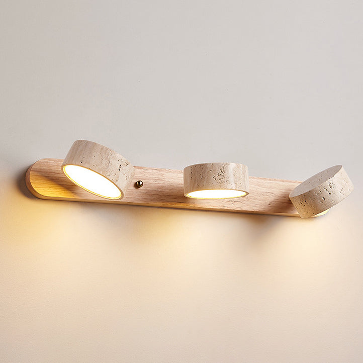 Traditional Japanese Rotatable LED Wall Sconce Lamp - Bathroom Vanity Lighting in Travertine Wood Design
