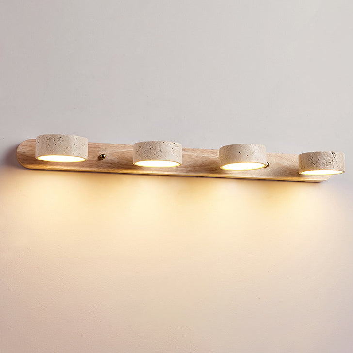 Traditional Japanese Rotatable LED Wall Sconce Lamp - Bathroom Vanity Lighting in Travertine Wood Design