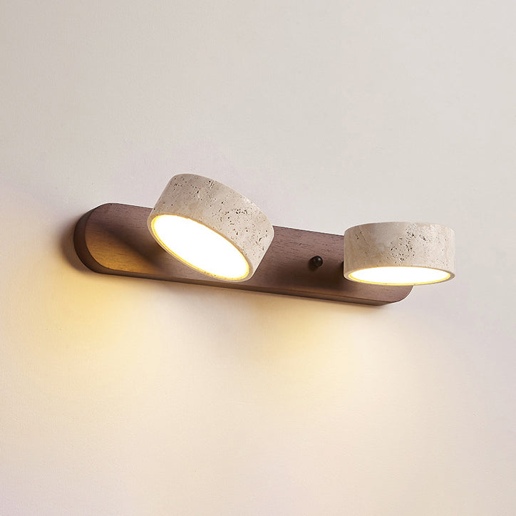 Traditional Japanese Rotatable LED Wall Sconce Lamp - Bathroom Vanity Lighting in Travertine Wood Design