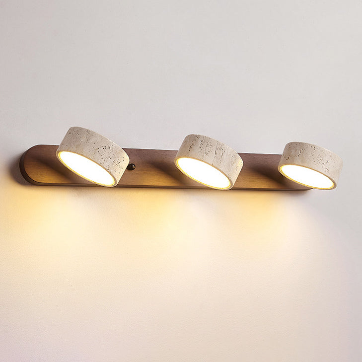 Traditional Japanese Rotatable LED Wall Sconce Lamp - Bathroom Vanity Lighting in Travertine Wood Design