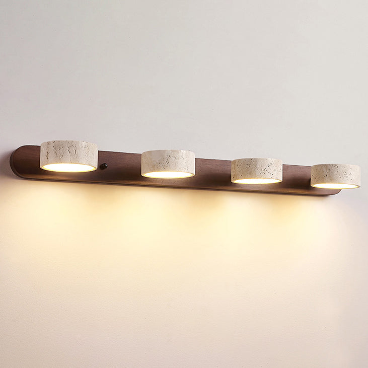Traditional Japanese Rotatable LED Wall Sconce Lamp - Bathroom Vanity Lighting in Travertine Wood Design