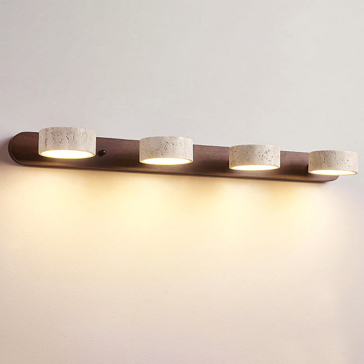Traditional Japanese Rotatable LED Wall Sconce Lamp - Bathroom Vanity Lighting in Travertine Wood Design