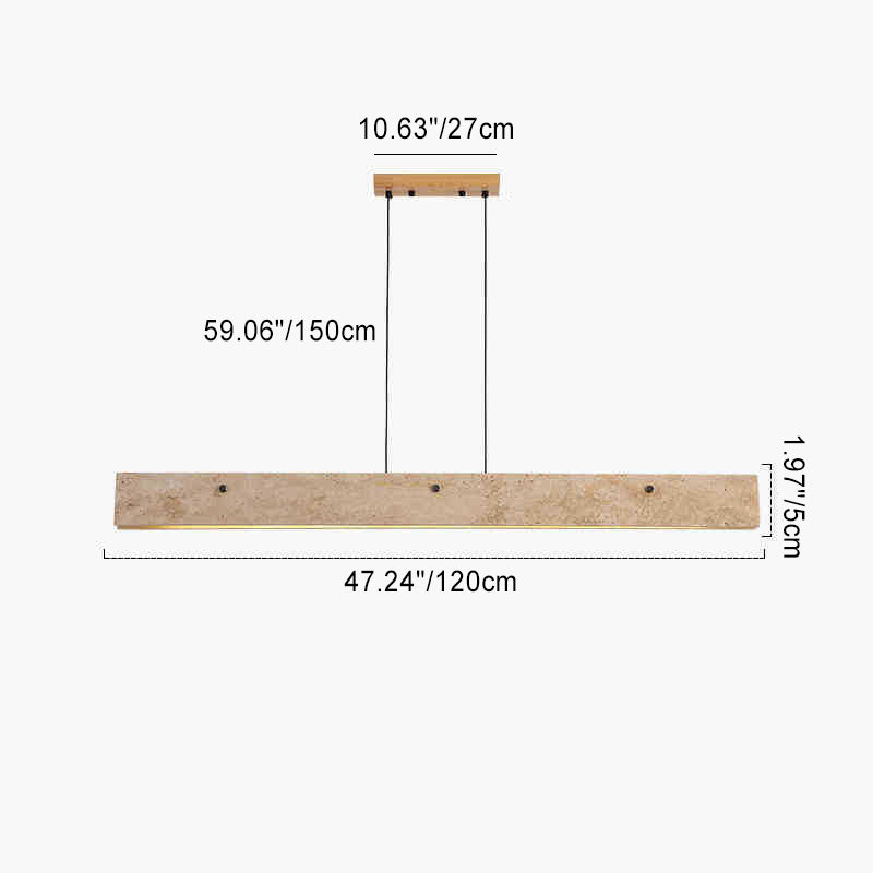 Traditional Japanese LED Chandeliers - Travertine Aluminum Strip Island Light for Dining Room