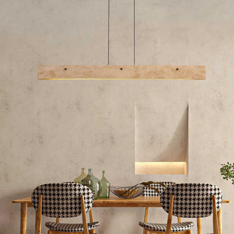 Traditional Japanese LED Chandeliers - Travertine Aluminum Strip Island Light for Dining Room