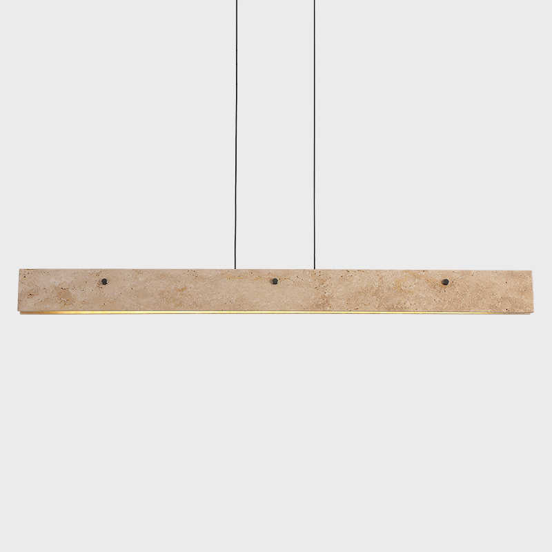 Traditional Japanese LED Chandeliers - Travertine Aluminum Strip Island Light for Dining Room