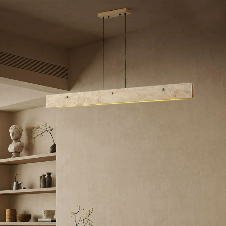 Traditional Japanese LED Chandeliers - Travertine Aluminum Strip Island Light for Dining Room