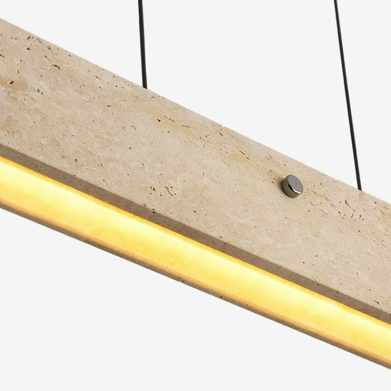 Traditional Japanese LED Chandeliers - Travertine Aluminum Strip Island Light for Dining Room