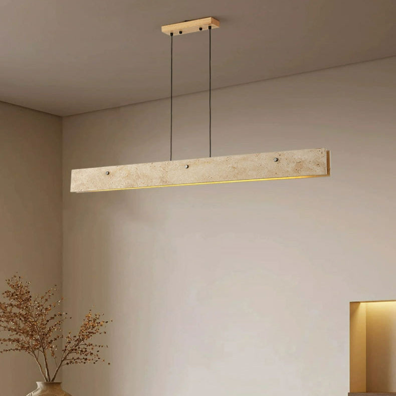 Traditional Japanese LED Chandeliers - Travertine Aluminum Strip Island Light for Dining Room
