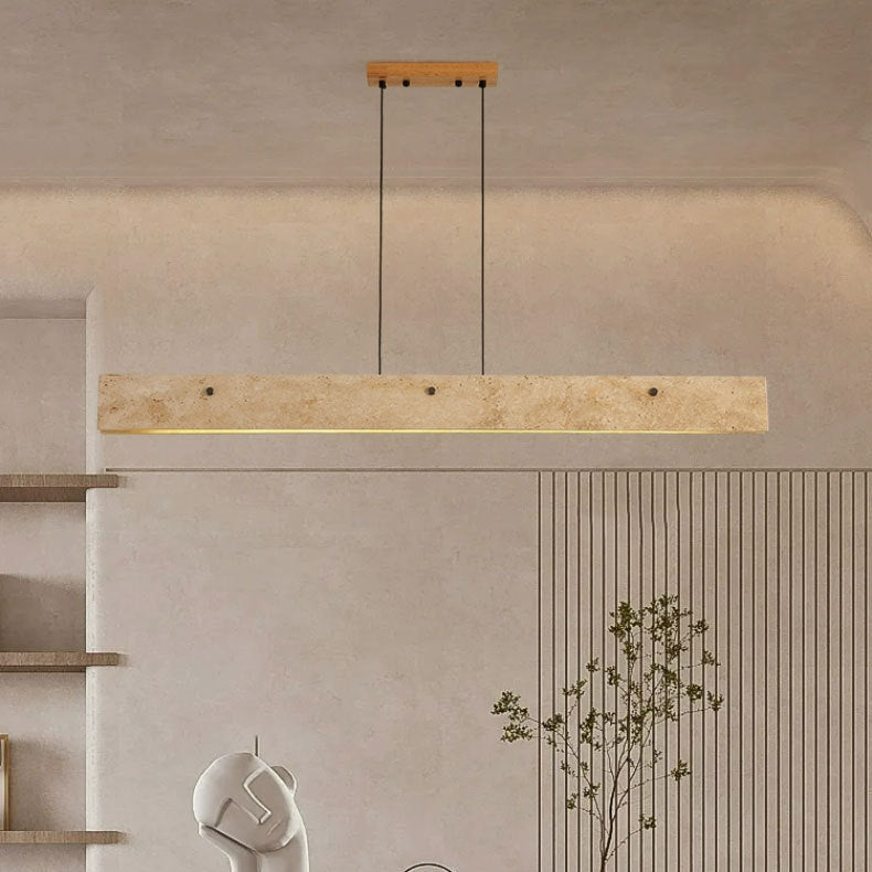 Traditional Japanese LED Chandeliers - Travertine Aluminum Strip Island Light for Dining Room