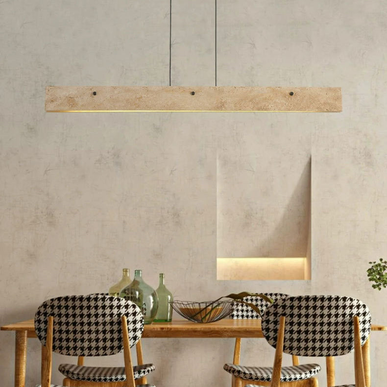 Traditional Japanese LED Chandeliers - Travertine Aluminum Strip Island Light for Dining Room