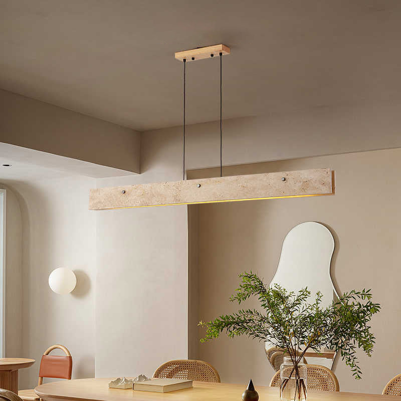 Traditional Japanese LED Chandeliers - Travertine Aluminum Strip Island Light for Dining Room