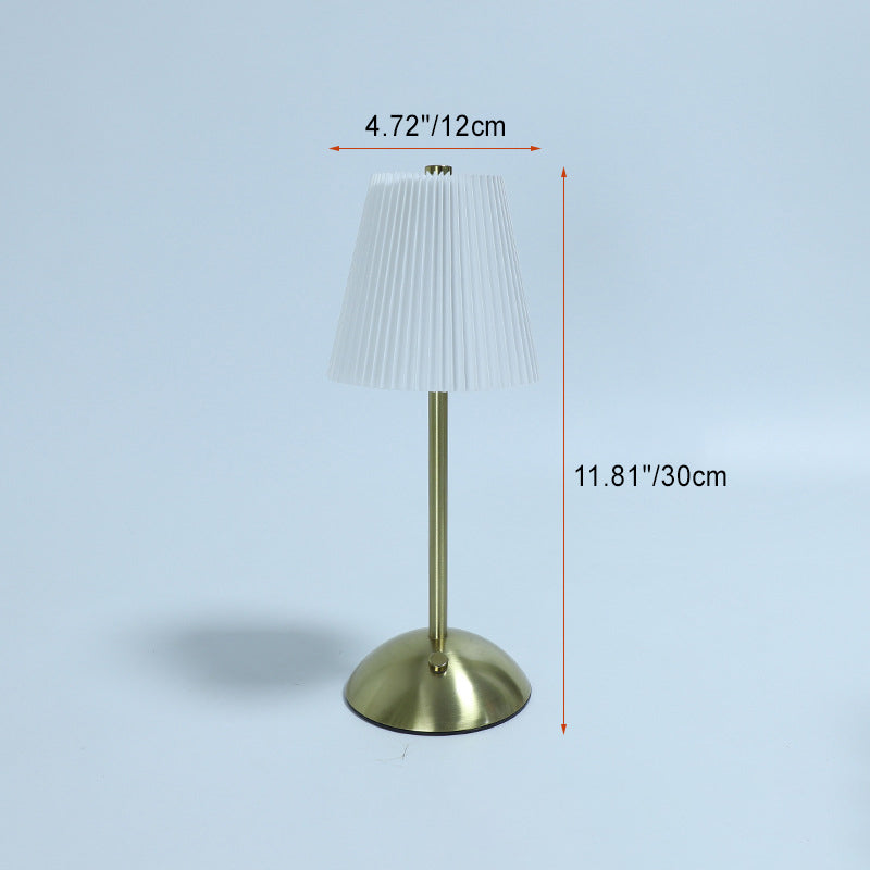 Contemporary Scandinavian Rechargeable Fabric Iron LED Table Lamp - Pleated Cylinder Design for Bedside Elegance