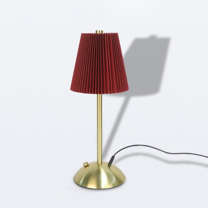 Contemporary Scandinavian Rechargeable Fabric Iron LED Table Lamp - Pleated Cylinder Design for Bedside Elegance