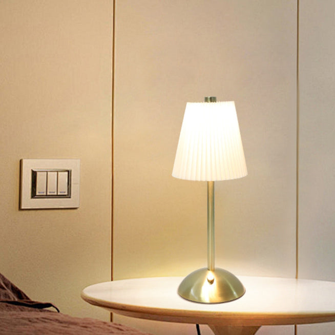 Contemporary Scandinavian Rechargeable Fabric Iron LED Table Lamp - Pleated Cylinder Design for Bedside Elegance