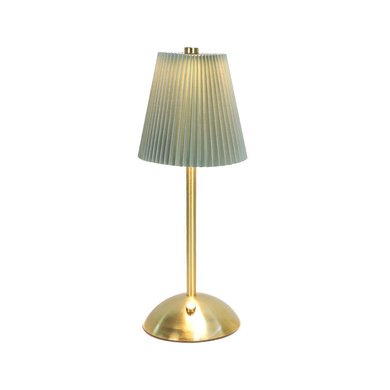 Contemporary Scandinavian Rechargeable Fabric Iron LED Table Lamp - Pleated Cylinder Design for Bedside Elegance