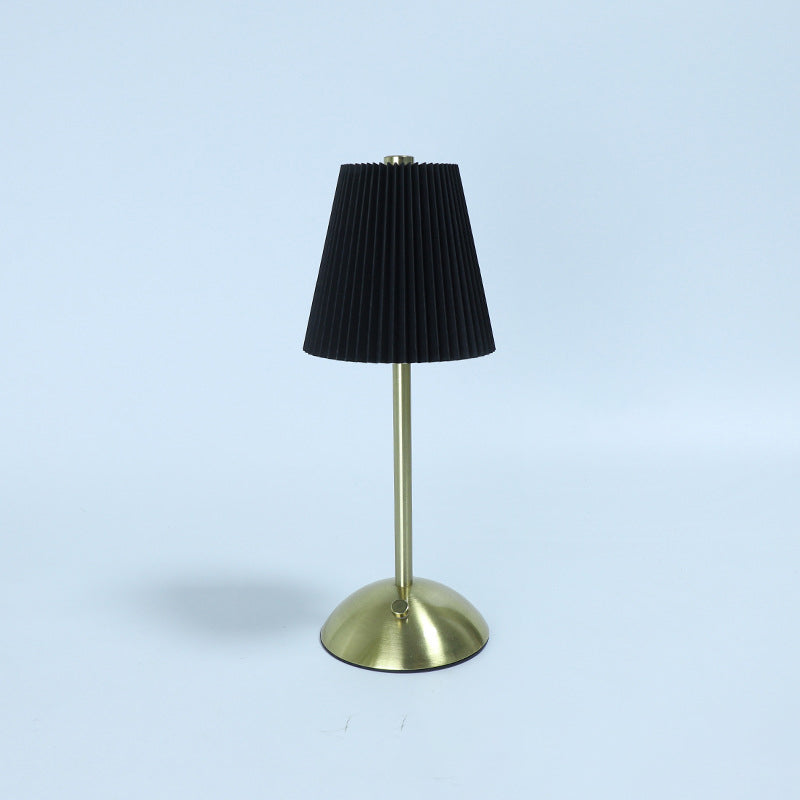 Contemporary Scandinavian Rechargeable Fabric Iron Pleated Cylinder LED Table Lamp for Bedside, Modern Nightstand Light, Nordic Design Desk Lamp, USB Rechargeable, Elegant Home Decor, Soft Lighting for Bedroom, Stylish Cylinder Lamp, Minimalist Iron Fabri