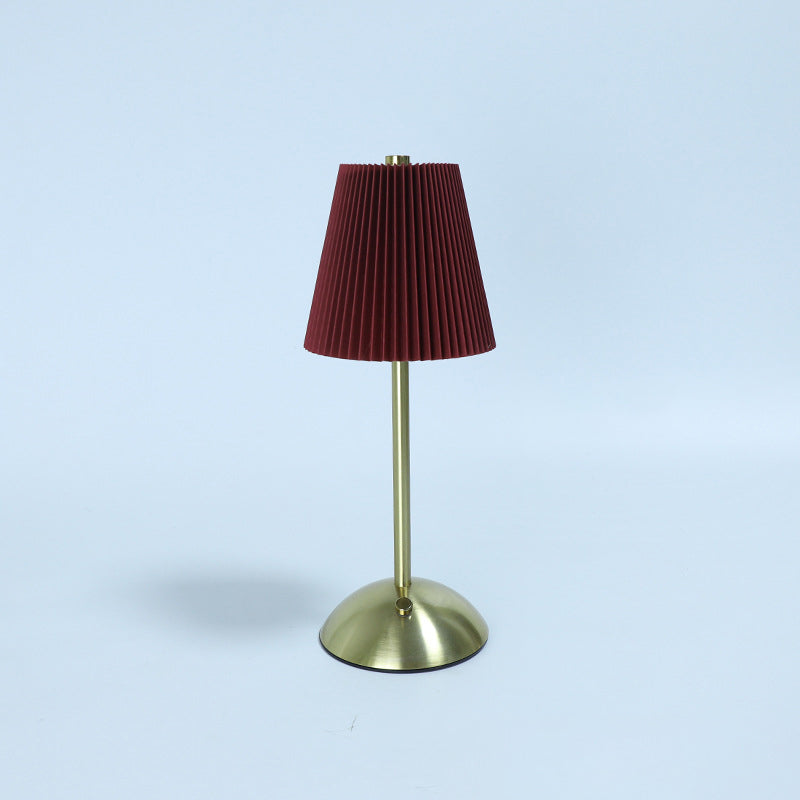 Contemporary Scandinavian Rechargeable Fabric Iron Pleated Cylinder LED Table Lamp for Bedside, Modern Nightstand Light, Nordic Design Desk Lamp, USB Rechargeable, Elegant Home Decor, Soft Lighting for Bedroom, Stylish Cylinder Lamp, Minimalist Iron Fabri