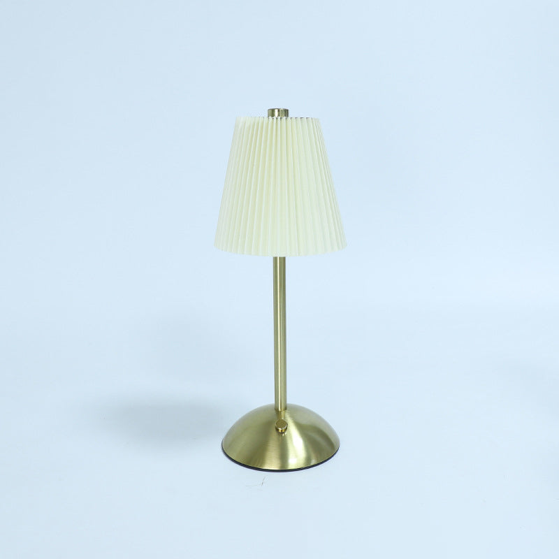 Contemporary Scandinavian Rechargeable Fabric Iron Pleated Cylinder LED Table Lamp for Bedside, Modern Nightstand Light, Nordic Design Desk Lamp, USB Rechargeable, Elegant Home Decor, Soft Lighting for Bedroom, Stylish Cylinder Lamp, Minimalist Iron Fabri