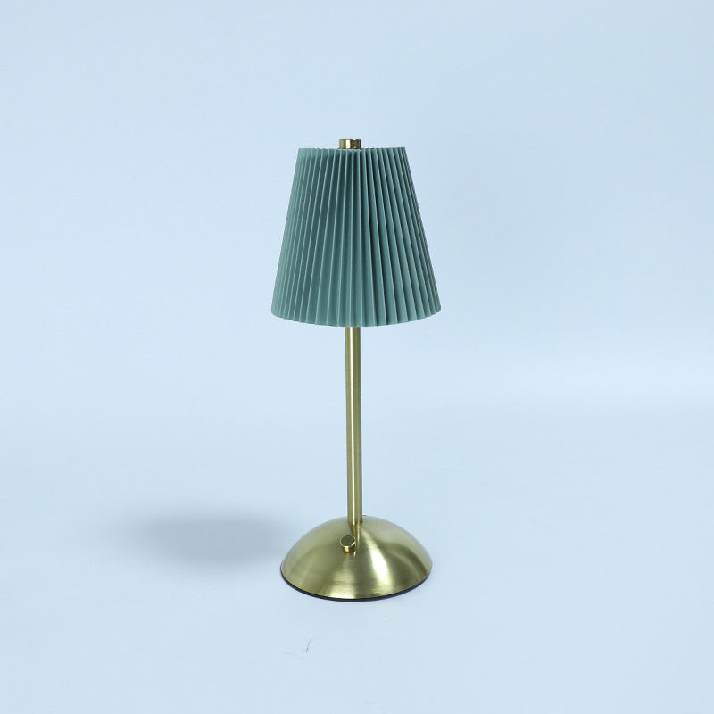 Contemporary Scandinavian Rechargeable Fabric Iron Pleated Cylinder LED Table Lamp for Bedside, Modern Nightstand Light, Nordic Design Desk Lamp, USB Rechargeable, Elegant Home Decor, Soft Lighting for Bedroom, Stylish Cylinder Lamp, Minimalist Iron Fabri