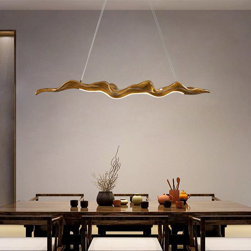 Traditional Japanese Driftwood LED Chandelier for Dining Room, Fiberglass Silica Iron Design, Wavey Island Light