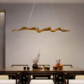 Traditional Japanese Driftwood LED Chandelier for Dining Room, Fiberglass Silica Iron Design, Wavey Island Light