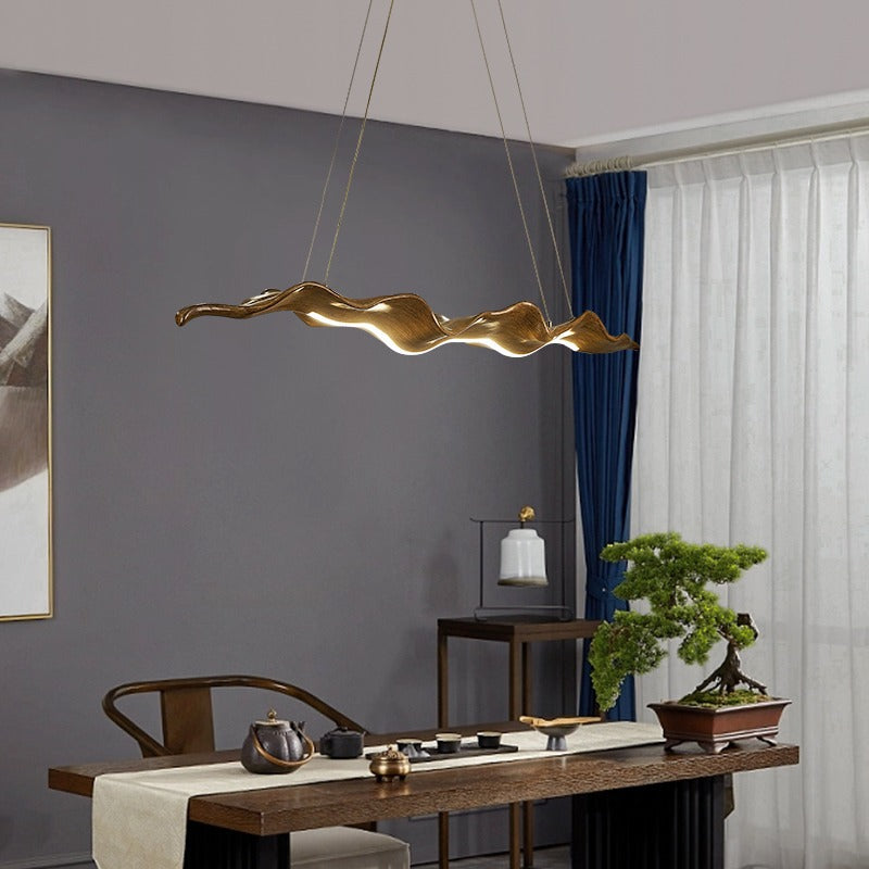 Traditional Japanese Driftwood LED Chandelier for Dining Room, Fiberglass Silica Iron Design, Wavey Island Light